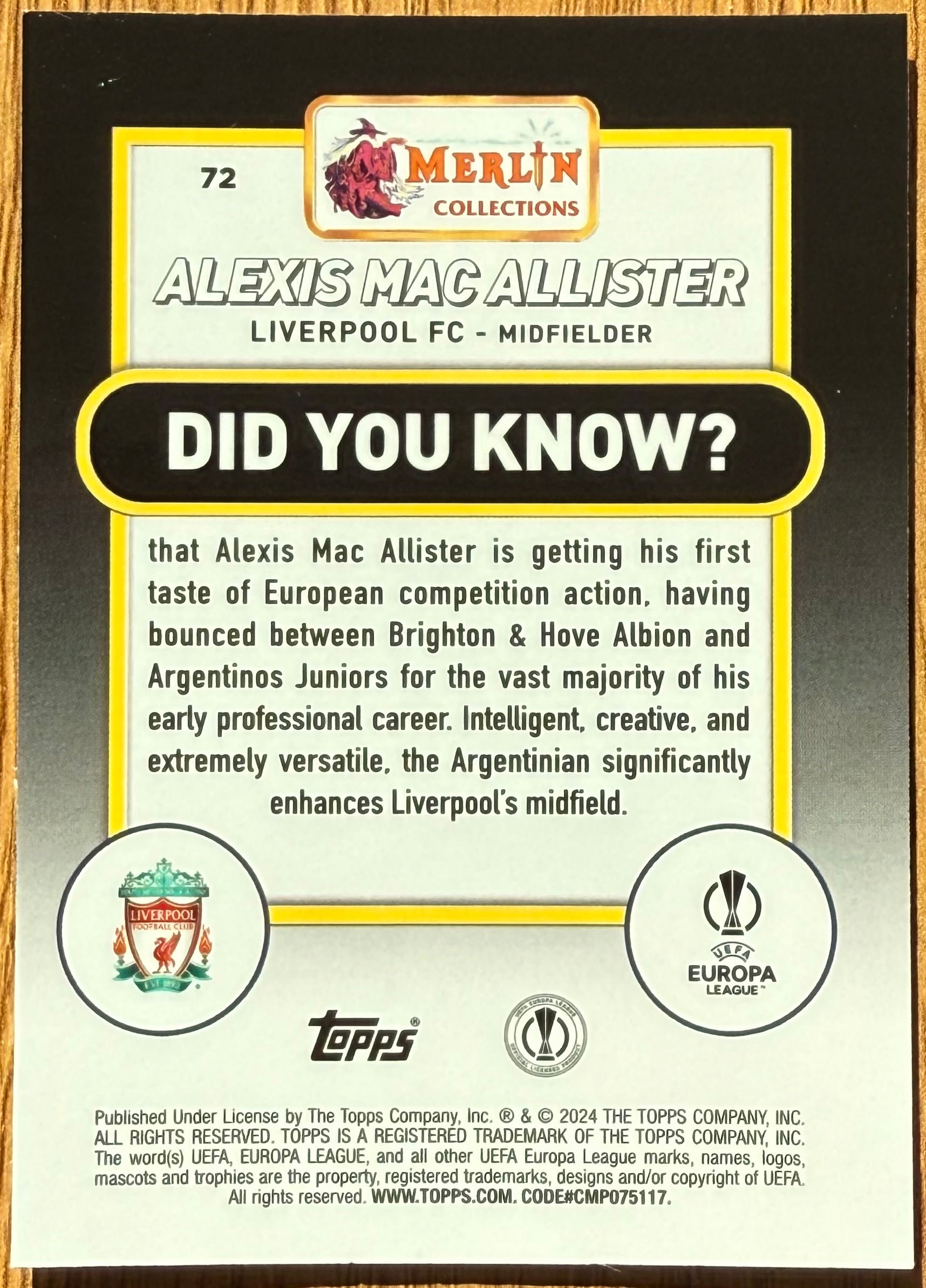 Alexis Mac Allister – Liverpool FC – Topps Merlin 2024 – Europa League Edition