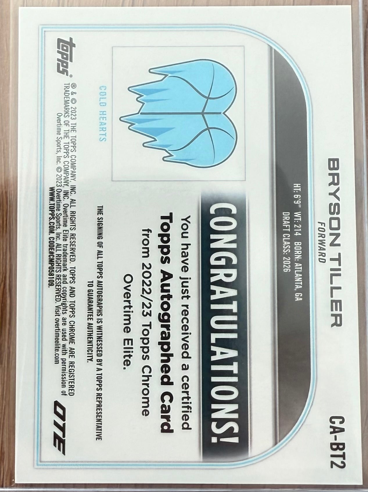 Bryson Tiller – Autograph Aqua Refractor – CA-BT2 (52/99)