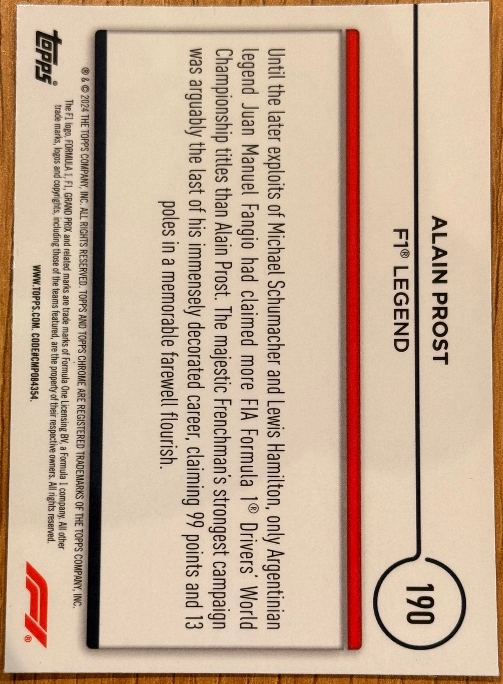 2024 Topps Chrome Formula 1 #190 Alain Prost Legends