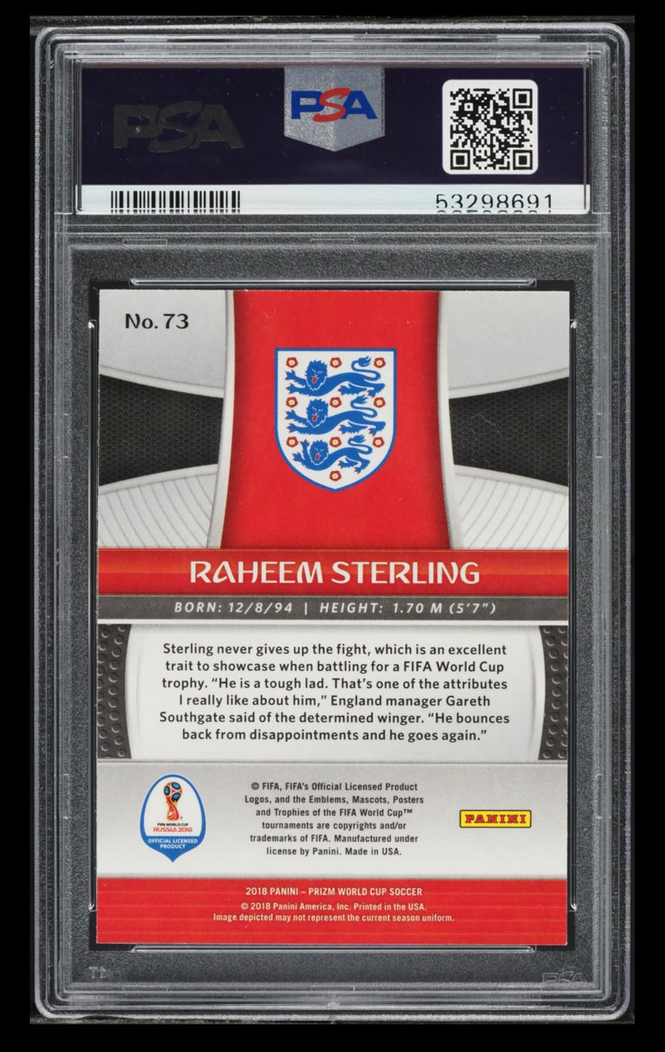 2018 Panini Prizm World Cup Raheem Sterling #73 PSA 10 GEM MINT