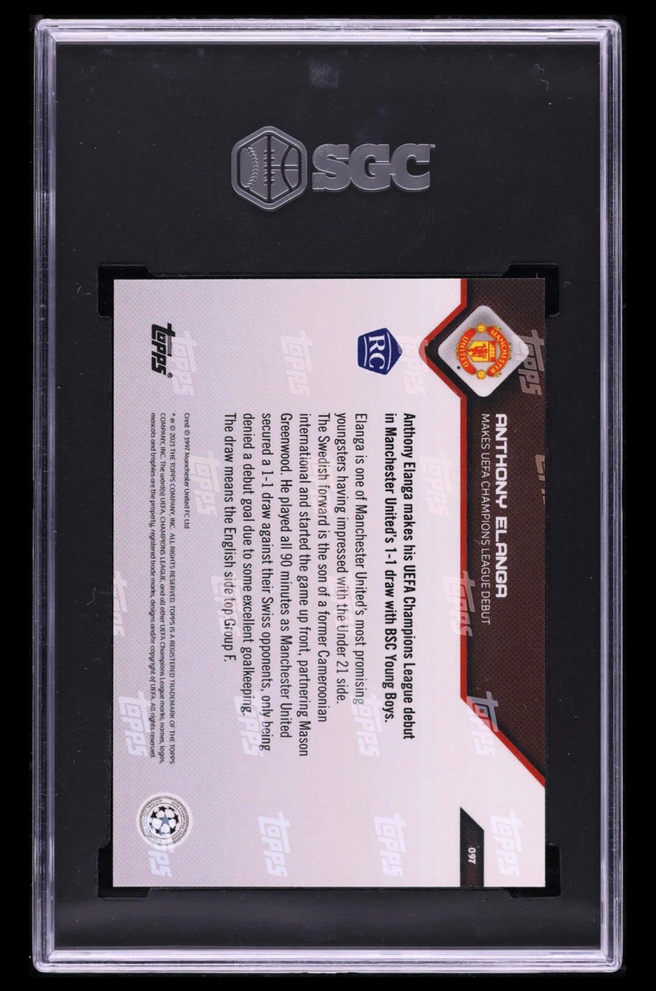 2021 Topps Now UEFA Champions League Anthony Elanga ROOKIE #97 SGC 10 GEM MINT
