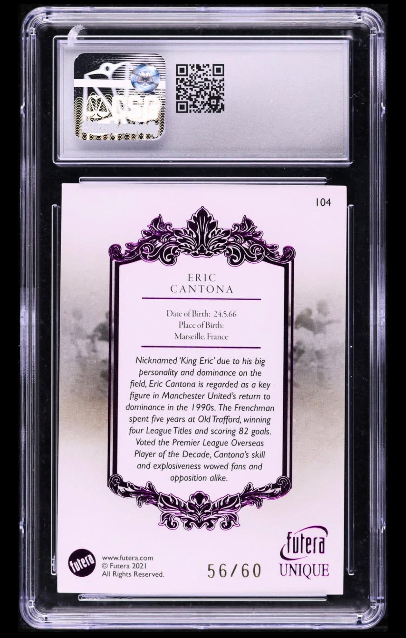 2021 Futera Unique Amethyst Eric Cantona /60 #104 CSG 9 MINT