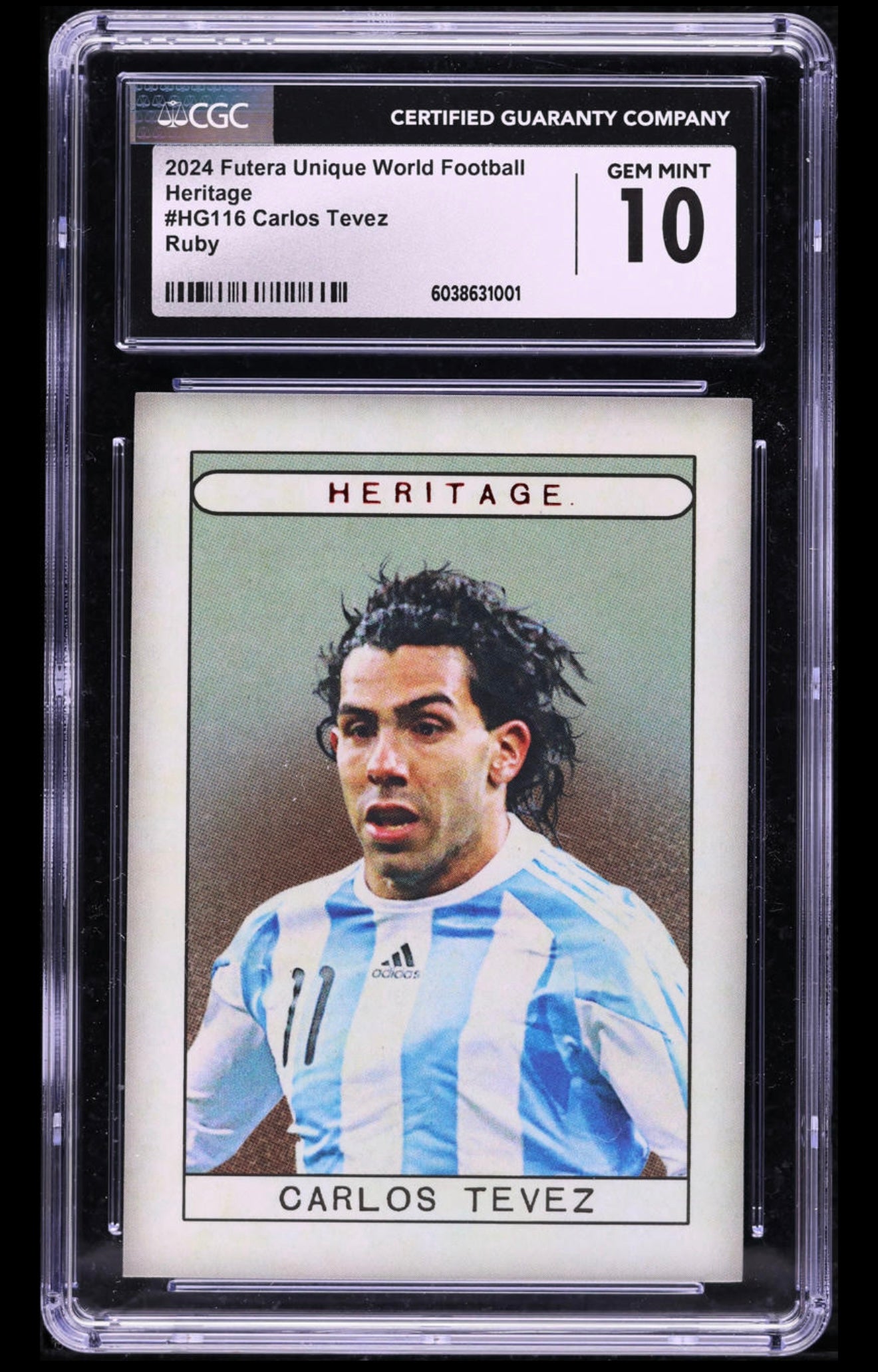 2024 Futera Unique World Football Heritage Ruby Carlos Tevez /10 #HG116 CGC 10